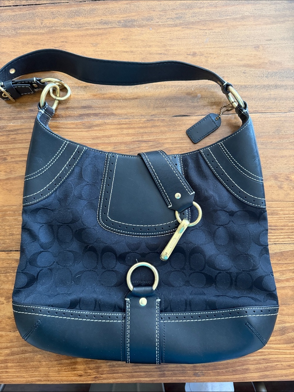 Coach  Logo-Print Shoulder Bag with Gold Hardware